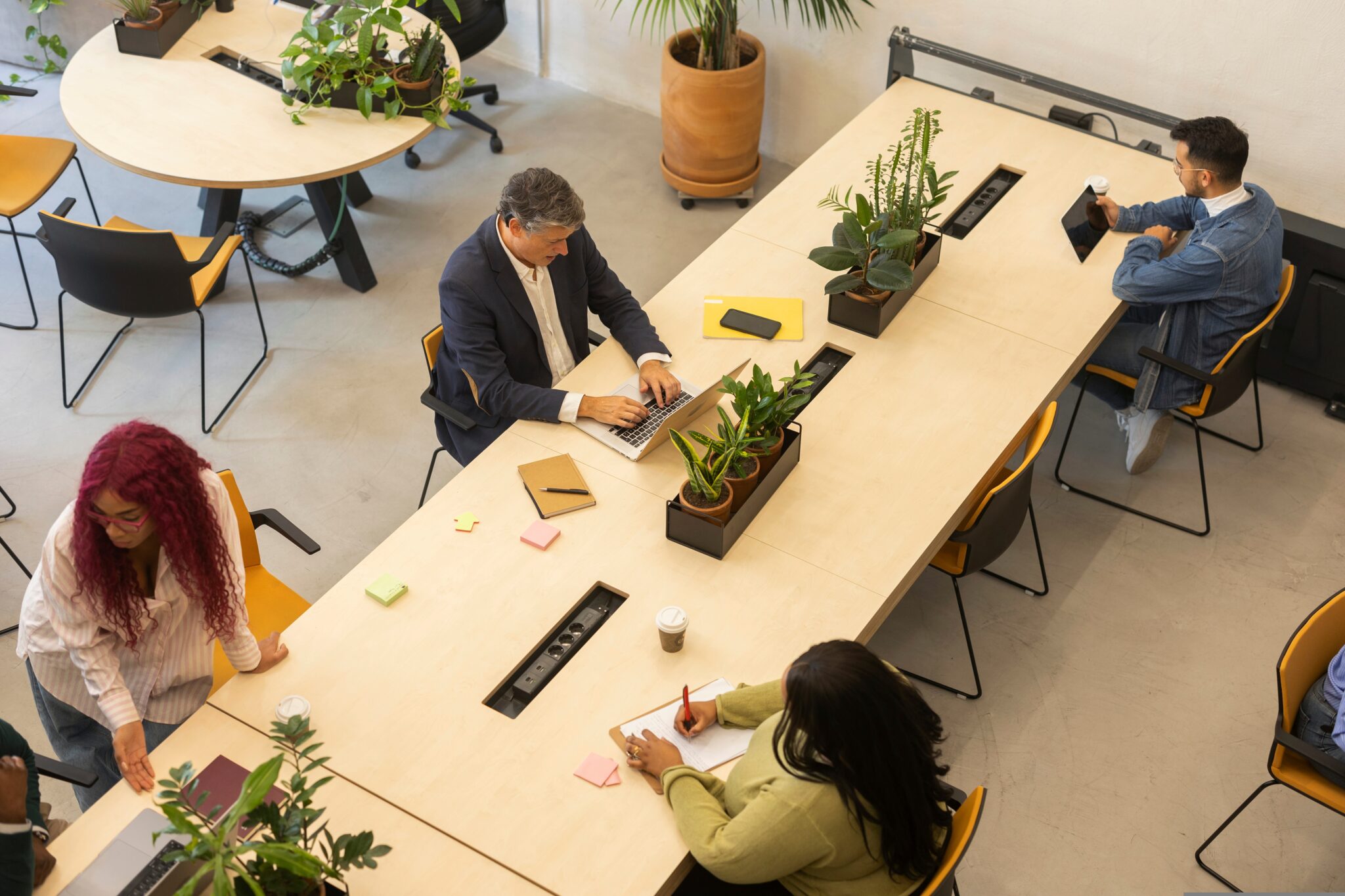 Aerial,View,Of,Multiracial,Colleagues,Working,Together,In,A,Shared,